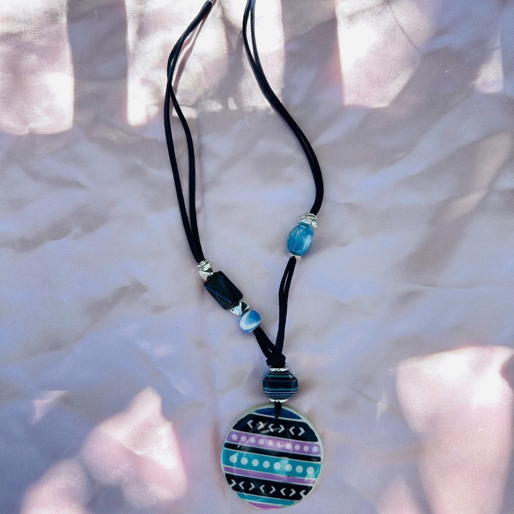 Chico's Turquoise, Purple and Black Boho Pendant Necklace